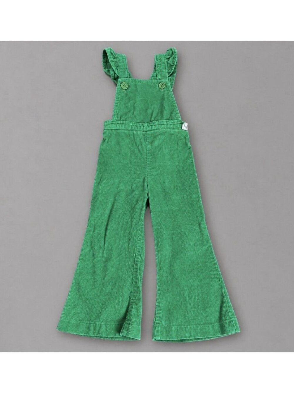Vintage 70s Toddler Girl 3T Green Corduroy Bell Bottom Flare Overalls Garanimals